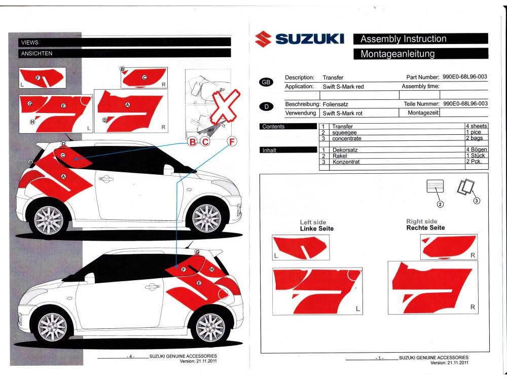 Комплект наклейок для SUZUKI Swift 3 dr S-Mark red